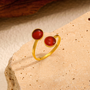 Bague en agate MW Fashion, <span class=keywords><strong>bijoux</strong></span> en pierre naturelle, plaqué or 18 carats, bague en pierres précieuses, <span class=keywords><strong>bijoux</strong></span> en acier inoxydable pour cadeau - Product Image 2