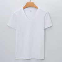 D1N 2026 Kaos Wanita Warna Solid Bahan Spandex/Katun Model Terbaru Musim Panas Lengan Pendek V-Neck Trendi