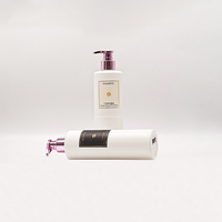 Bouteilles de shampooing cylindriques en PET blanc laiteux avec pompe rose violette, étiquette personnalisée pour salon, hôtel, vente en gros, OEM