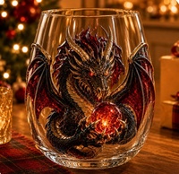 Table de bar fantaisie audacieuse décorée à la main, avec écailles de dragon rouge et noires, cornes de bronze et orb lumineux, cadeau de nuit, directement de l'usine