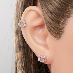 Pendientes de Acero Quirúrgico con Parte Trasera Plana, Pendientes de Diamante con Forma de Gatito, Aros para Cartílago, Piercings para <span class=keywords><strong>Daith</strong></span>, Concha, Tragus, Hélix - Product Image 2