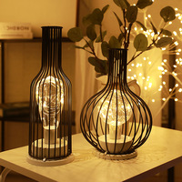 Noordse LED ijzeren wijnglas tafellamp met koperdraad, op batterijen, retro stijl, Valentijnsdag, bureaudecoratie, binnenverlichting