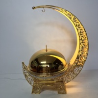 Plat de service de luxe 8L en or, motif croissant ajouré, avec bande lumineuse et couvercle suspendu, chauffe-plats pour banquets de mariage au Moyen-Orient, personnalisable