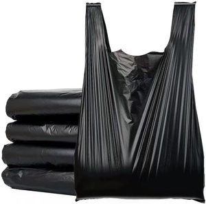 Bolsa de Basura Doméstica de Plástico HDPE Negra Reciclable a Precio de Fábrica / Bolsas de Basura con Asas Tipo Camiseta Impresas en Flexografía - Product Image 1