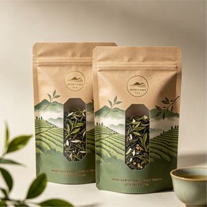 Custom Logo Printed Eco Friendly Kraft Paper Matte Finish <b>Zip</b> Lock Resealable Stand Up Pouch For Loose Tea Packaging <b>Bag</b> - Product Image 1
