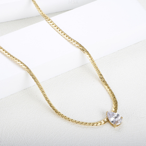 Collar de Cadena Cubana con Textura de Acero Inoxidable, Chapado en Oro Real de 18K, con Circonita Cúbica Transparente en Forma de Lágrima, Joyería Impermeable - Product Image 1