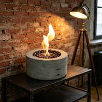 Table basse de luxe en marbre rond avec foyer bioéthanol, véritable flamme, cheminée à alcool pour la décoration moderne du salon