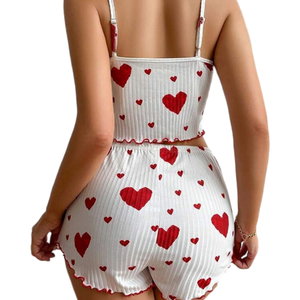 2025 san valentino dolci nuove donne a casa girocollo vestiti <span class=keywords><strong>con</strong></span> cuore d'amore stampati pantaloncini Lingerie <span class=keywords><strong>pigiama</strong></span> donna - Product Image 5