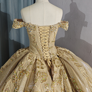 Robe de bal en dentelle dorée scintillante à manches courtes, robe de princesse pour bal de promo 6654 - Product Image 2