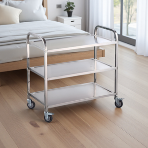 Chariot utilitaire à 3 niveaux en acier inoxydable, 4 roues universelles, chariot de collecte de vaisselle pour <span class=keywords><strong>restaurant</strong></span>, bar, hôtel - Product Image 1