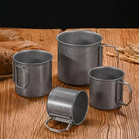 Tasse à café portable vintage en acier inoxydable de 500 ml, tasse de camping pliable pour l'extérieur, tasse à café portable épaisse pour le camping