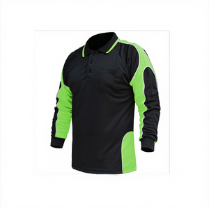 Polo à manches longues pour homme, noir et vert, avec poche, séchage rapide, tricoté, décontracté, vêtement de sport - Product Image 2