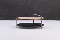 Unidad de mesa de centro de sala de estar de acero inoxidable de cuero de silla de montar de lujo minimalista moderno