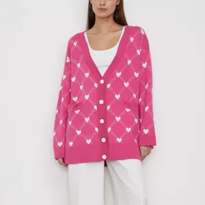 Soiling Fall winter V-neck single-breasted button custom knitwear oversize casual women Love heart jacquard cardigan sweater