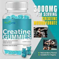 Gummies de créatine monohydrate personnalisées OEM 3000mg pour la force musculaire, l'augmentation de l'énergie et le soutien des performances athlétiques, végétaliennes, saveur myrtille