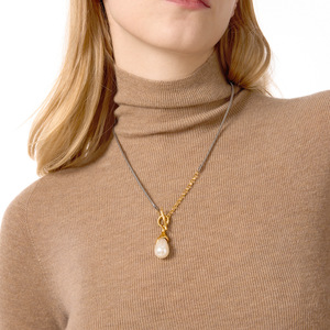 Collar con Colgante de Perla de Acero Inoxidable, Forma de Lágrima, Perla de Imitación, Cadena para Suéter de Mujer, Joyería de Regalo - Product Image 3