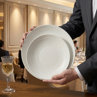Service de table en céramique ST Fluted White Celadon avec glaçure réactive lisse, 20 pièces, assiettes plates, bols à soupe, pour restaurant, hôtel, passe au four