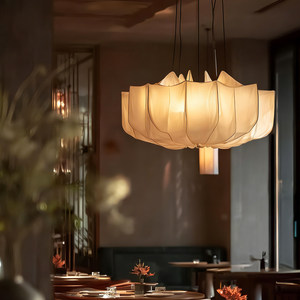 Lustre de style japonais Wabi Sabi, diamètre 60 cm 80 cm, luminaire suspendu rond blanc pour salle à manger, décoration intérieure - Product Image 3