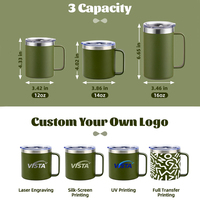 Logo personnalisé 12oz double couche en acier inoxydable, gobelet isolé sous vide, tasses à café avec poignée