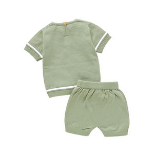 Mimixiong vente en gros ensemble bébé été coton respirant ensemble de vêtements solide bébé tricoté supérieur et pantalon court 2 pièces costume neutre - Product Image 3