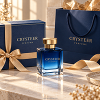Flacon de parfum carré en verre de luxe, dégradé bleu, avec bouchon pompe, aromathérapie, 30ml/50ml/100ml, emballage personnalisé avec logo