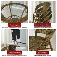 Petit ensemble de table et chaises en rotin et verre, trois pièces, pour balcon, cour, jardin, meubles d'extérieur