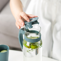 Vente flash - Carafe à boisson personnalisée avec logo, 1100 ml, en verre résistant à la chaleur, avec couvercle et poignée en plastique, pour boissons froides, thé, etc.
