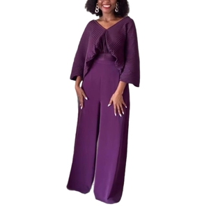 Conjunto de Dos Piezas para Mujer, Blusa Elegante con Cuello en V, Pliegues y Mangas con Volantes, Pantalones de Cintura Alta, a la Moda - Product Image 1