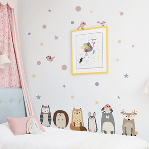 Autocollants muraux de dessin animé ours renard hérisson, mignon étoiles points décalcomanies créatives pour chambre d'enfant papier peint décoratif pour enfants - Product Image 3