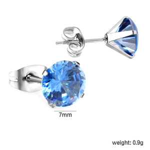 Stainless Steel <b>Stud</b> <b>Earrings</b> Sapphire <b>Blue</b> Round Crystal Claw Setting Everyday Wear For Women - Product Image 4