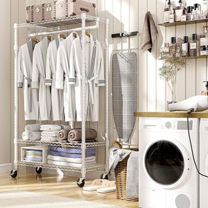 Porte-manteau multifonctionnel de luxe à 3 niveaux en métal, organisateur de vêtements autoportant, présentoir à vêtements avec étagères de rangement pour chaussures - Product Image 2
