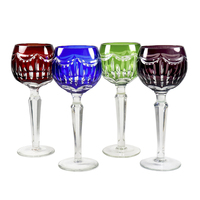 Ensemble de verres gravés bohèmes tchèques, gobelet Edo Kiriko, verre à vin, coupe à vin, coupe à pied taillée à la main, transparente, rouge, bleue, gobelet fait à la main