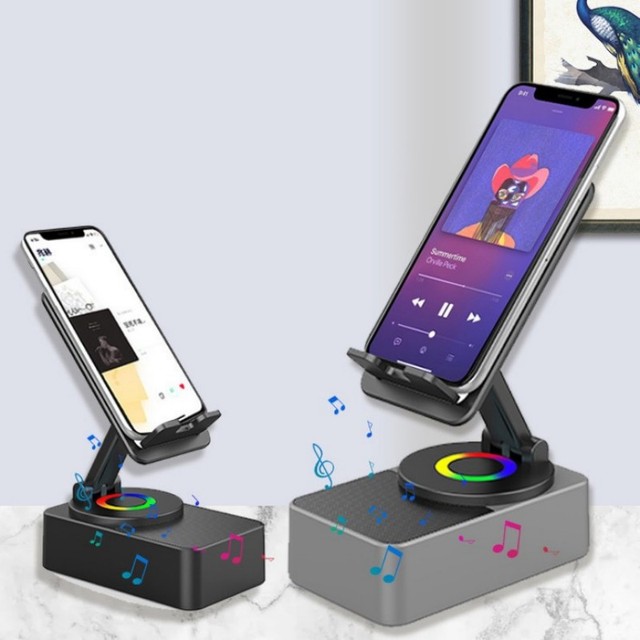 Desktop Phone Tablet Stand 360 Rotating 3-in-1 Wireless Speaker 1200mAh-2000mAh Battery-Powered Plastic Design 5-10W Output