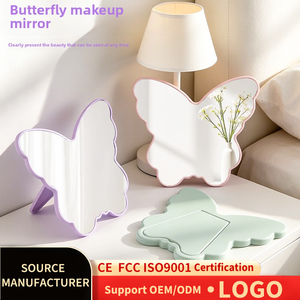 Miroir de maquillage portable en forme de cœur, style papillon, avec logo personnalisable, miroir de retouche haute définition - Product Image 1
