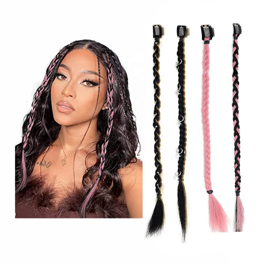 Wholesale Straight Synthetic Hairpieces Box Dreadlock Braids Long Ponytail Clip in Braided Hair Extensions for Women Girl