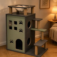 Arbre à chat Château avec 8 poteaux en sisal, armoire litière 2-en-1 et niche de couchage, plateforme de saut à 3 niveaux pour 2-3 chats