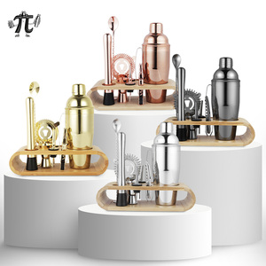 Bộ dụng cụ pha chế cocktail bằng thép không gỉ Mixologoy, 10 món, kèm giá đỡ bằng tre - 750ml, sang trọng, bền vững, có tùy chọn in logo tùy chỉnh - Product Image 1