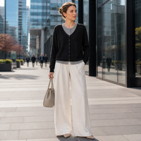 Cardigan en tricot doux pour femme, col en V, effet deux pièces, faible MOQ, idéal pour l'automne et l'hiver, vêtement quotidien
