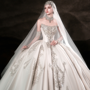 LSHT110 Vestidos de Novia Modernos sin Tirantes de Satén con Bordado de Encaje - Product Image 3