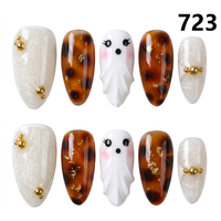 1461-1465 Kuku Palsu Buatan Tangan 10pcs Bahan Press-On Model Almond Desain Ukiran Bunga Kustom Modis Persegi untuk Jari