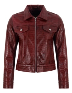 Custom 100% Genuine Dark <b>Red</b> <b>Croc</b> Printed Nappa Leather Women’s Waistcoat Fashion Color Private Label OEM Modern Classic Style - Product Image 2