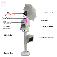 Mesin Photo Booth Layar Sentuh 15,6 Inci Putih/Hitam Kompatibel dengan Printer Bingkai Lampu LED Selfie Photobooth