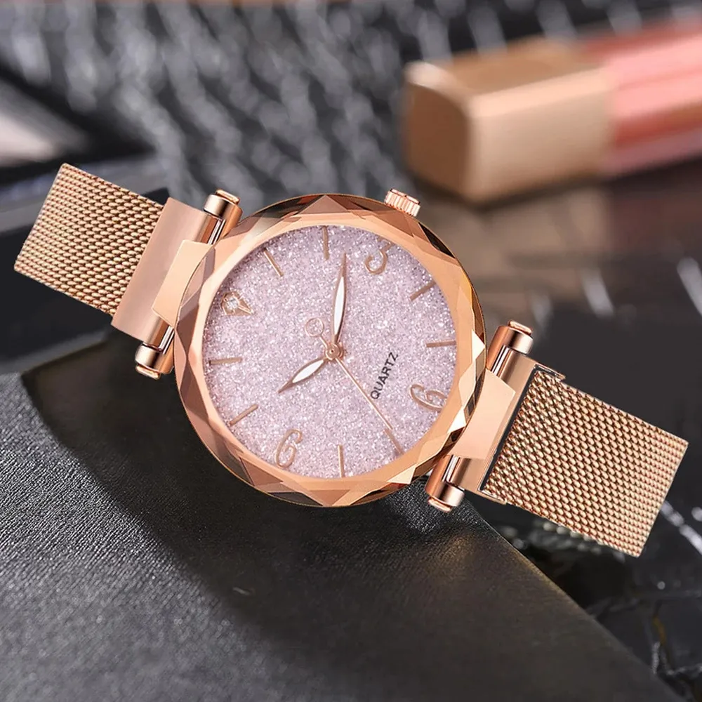 Luxury Ladies Bracelet Quartz Watch Quartz Watch Bracelet Set Green Dial Simple Rose Gold Mesh Luxury Ladies Watch