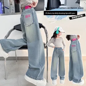 <span class=keywords><strong>Pantaloni</strong></span> Jeans larghi estivi Casual da 2025 ragazza Denim a gamba dritta Versatile per bambini più grandi - Product Image 4