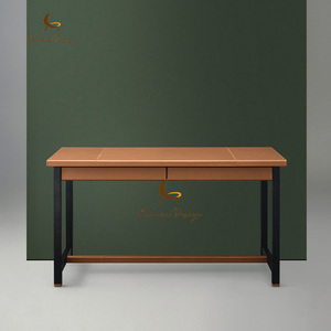 Solid Wood Leather Ergonomic Luxury Modern Minimalist Executive <b>Desk</b> Simple Rectangular Italian Style Home Living <b>Room</b> Computer - Product Image 1