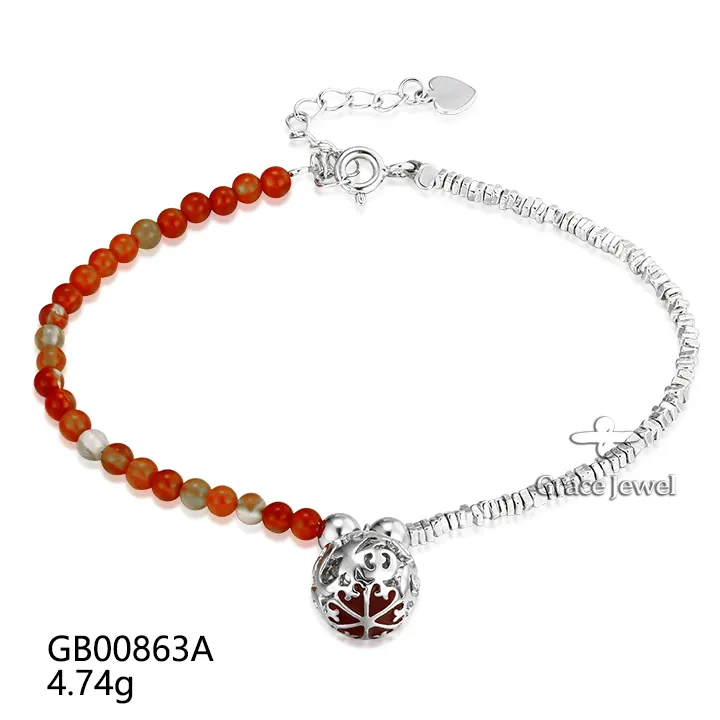 Grace Sieraden Elegante Stijlvolle Trendy Charme Rode Edelsteen Agaat Kraal Meisjes Sterling Zilver Custom Fijne Sieraden Armbanden