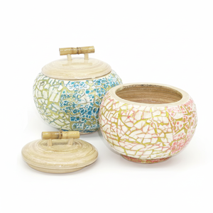 Pot de nacre rond de différentes couleurs Matériau en bambou pour la décoration de la maison Utilisé pour contenir différents types de noix sèches - Product Image 1