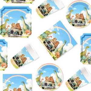 Platos de Papel de Dinosaurio DAMAI, Decoraciones Desechables para Fiesta de Dinosaurios, Suministros para Fiestas, Vajilla para Fiesta de Cumpleaños, Juego para 8 Personas - Product Image 2