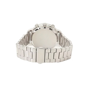 Montre à quartz de style chronographe minimaliste, cadran blanc, sous-cadrans bleu marine, fenêtre de date, bracelet en acier inoxydable argenté, montre-bracelet pour homme - Product Image 5