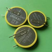 Batería de botón de 3V, pila de litio CR2430 con DIP de soldadura, 2 pines/lengüetas/etiquetas/pies/patas, contacto PCB, tipo Vertical